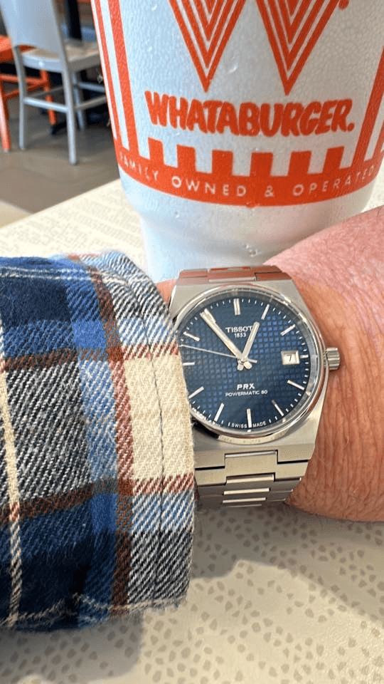 Glen wearing his Tissot PRX at Whataburger